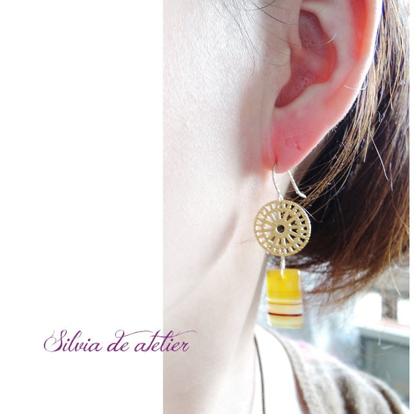[1點東西·耳環可能改變]黃色博茨瓦納瑪瑙黃色14kgf鉤形耳環 第5張的照片