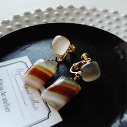 【1点のみ・ピアス変更不可】カフェモカ　ボツワナアゲート　ムーンストーンイヤリング 1枚目の画像