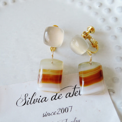 【1点のみ・ピアス変更不可】カフェモカ　ボツワナアゲート　ムーンストーンイヤリング 2枚目の画像