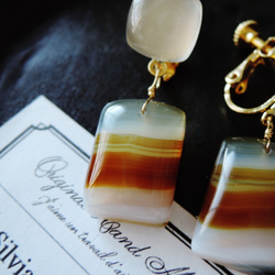 【1点のみ・ピアス変更不可】カフェモカ　ボツワナアゲート　ムーンストーンイヤリング 3枚目の画像