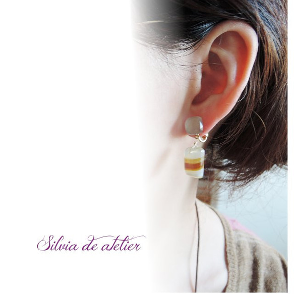 【1点のみ・ピアス変更不可】カフェモカ　ボツワナアゲート　ムーンストーンイヤリング 5枚目の画像