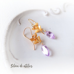 【數量有限/耳環可換】Flower Char飾品寬鬆粉紅紫水晶欖尖形寶石14kgf鉤形耳環 第5張的照片