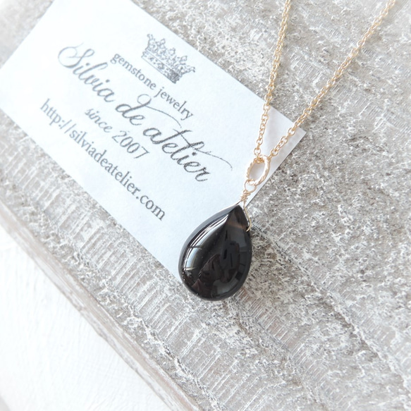 【數量有限】14毫米俄羅斯AAA級黑石英梨形光滑不銹鋼項鍊 第3張的照片