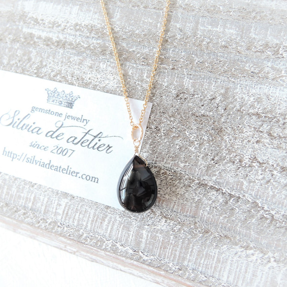 【數量有限】14毫米俄羅斯AAA級黑石英梨形光滑不銹鋼項鍊 第4張的照片