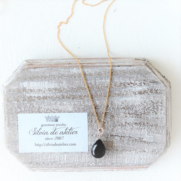 【數量有限】14毫米俄羅斯AAA級黑石英梨形光滑不銹鋼項鍊 第7張的照片