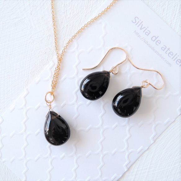 【數量有限】14毫米俄羅斯AAA級黑石英梨形光滑不銹鋼項鍊 第9張的照片