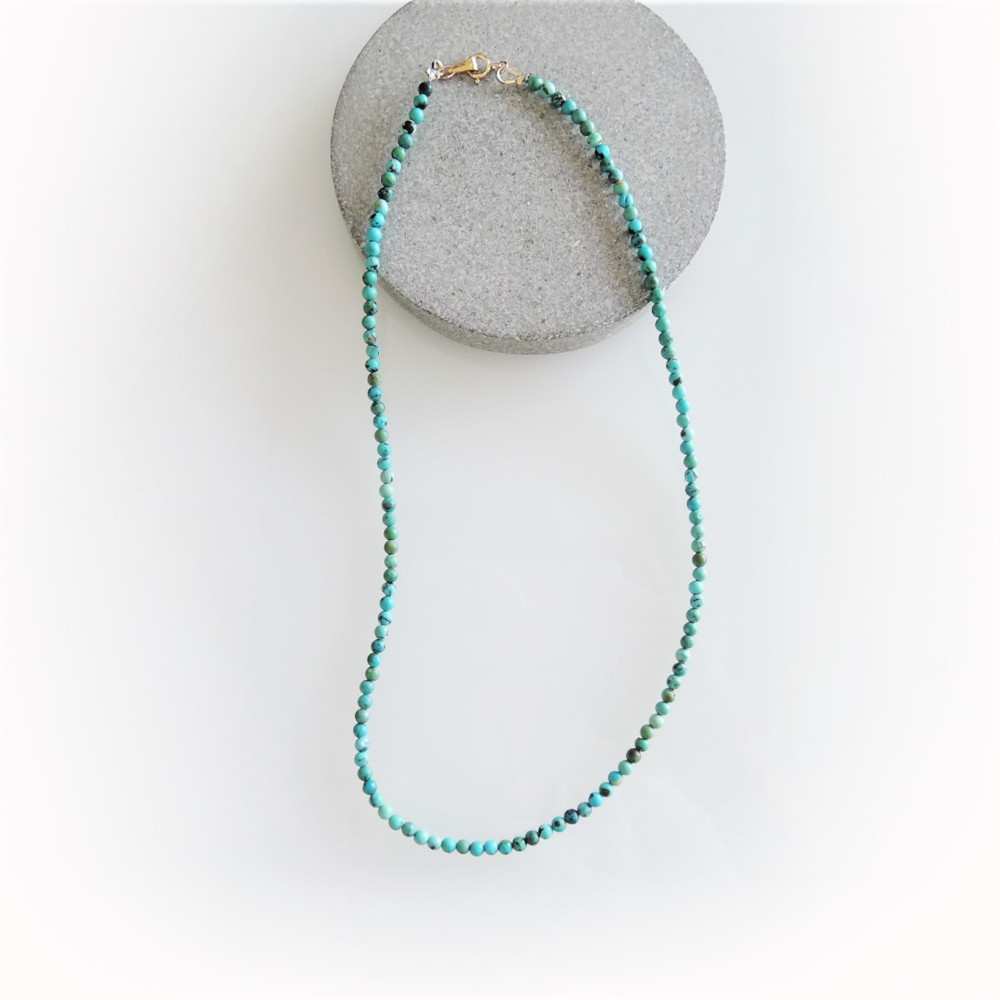 サージカルステンレス新追加！【残り3】汗をかく季節に！天然ブルーグリーンターコイズ　ショートネックレス　14kgf金具