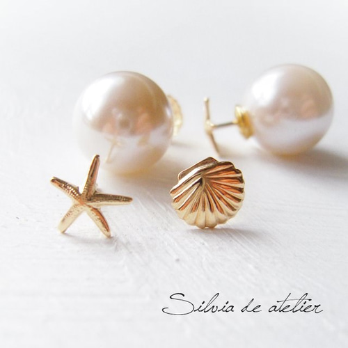 14kgfピアス スタッド スターフィッシュ＆シェル mixピアス 12ミリ  