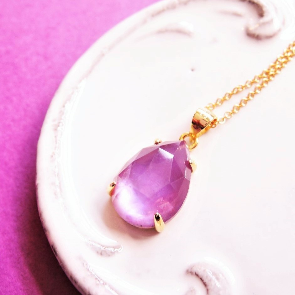 【限定数】ヘリオトロープカラー　シェルアメジスト　ティアカボション　サージカルステンレス40cmネックレス