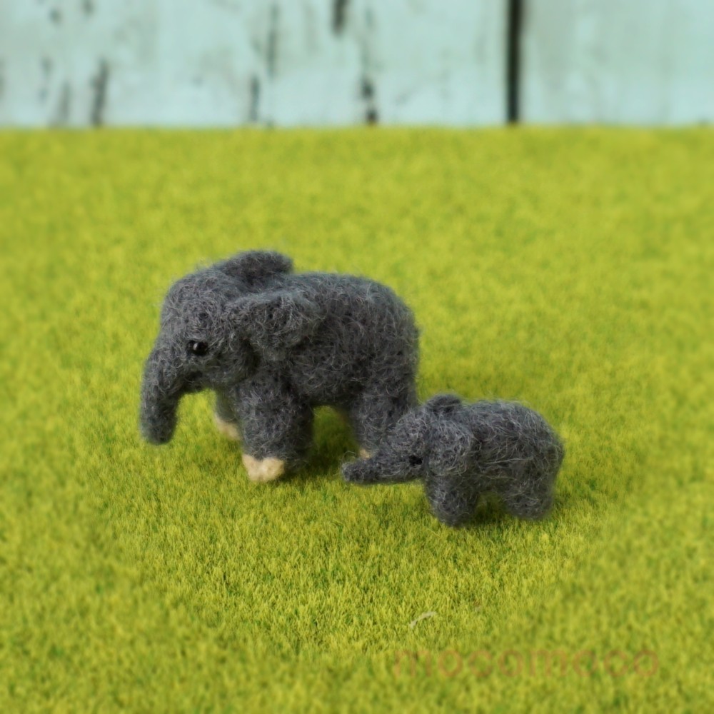 【受注制作作品】もこもこマスコット・U動物園シリーズ　アジアゾウのパフィー親子　☆羊毛フェルティング☆あかころ☆