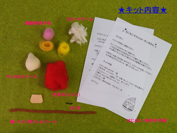 【オンラインワークショップ企画用キット】楽しいニードルフェルティング☆もこもこマスコット・サンタさん☆ 5枚目の画像