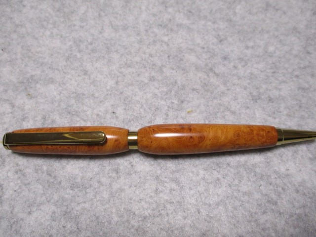 花梨瘤　ブドウ杢　ガラスコート仕上げ　回転式スリム（ロング）ボールペン