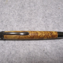 オリーブウッド　クロッチ杢　椿油仕上げ　回転式ロングパトリオットボールペン 　超レア材　 1枚目の画像