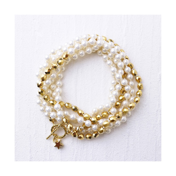 Wrap Bracelet(czech glass beads & japanese plastic pearls) 第1張的照片