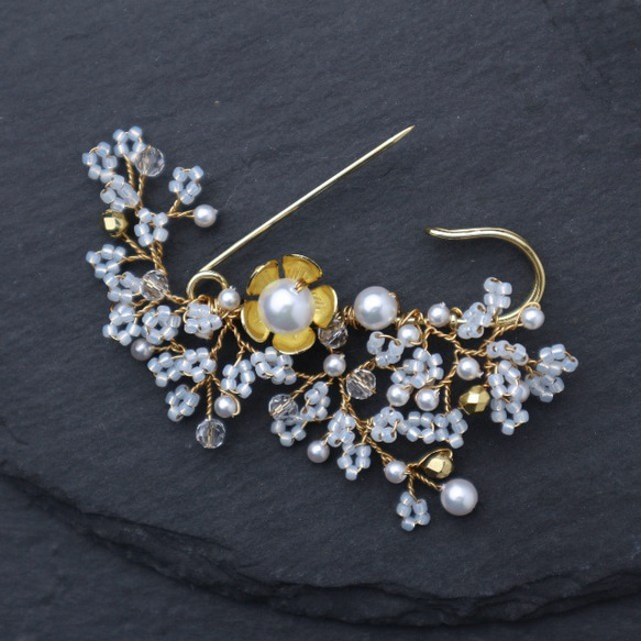 Beaded Flower Brooch(Gold) 第4張的照片