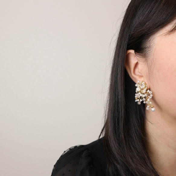 Beaded Flower Earrings(Pink) 第9張的照片