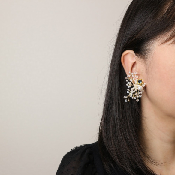 Beaded Flower Earrings(Indigo) 第8張的照片