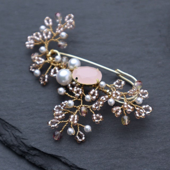 Beaded Flower Brooch(Pink) 第3張的照片