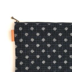 wool フラットポーチ(blue×greenチェック,gray dots) 3枚目の画像
