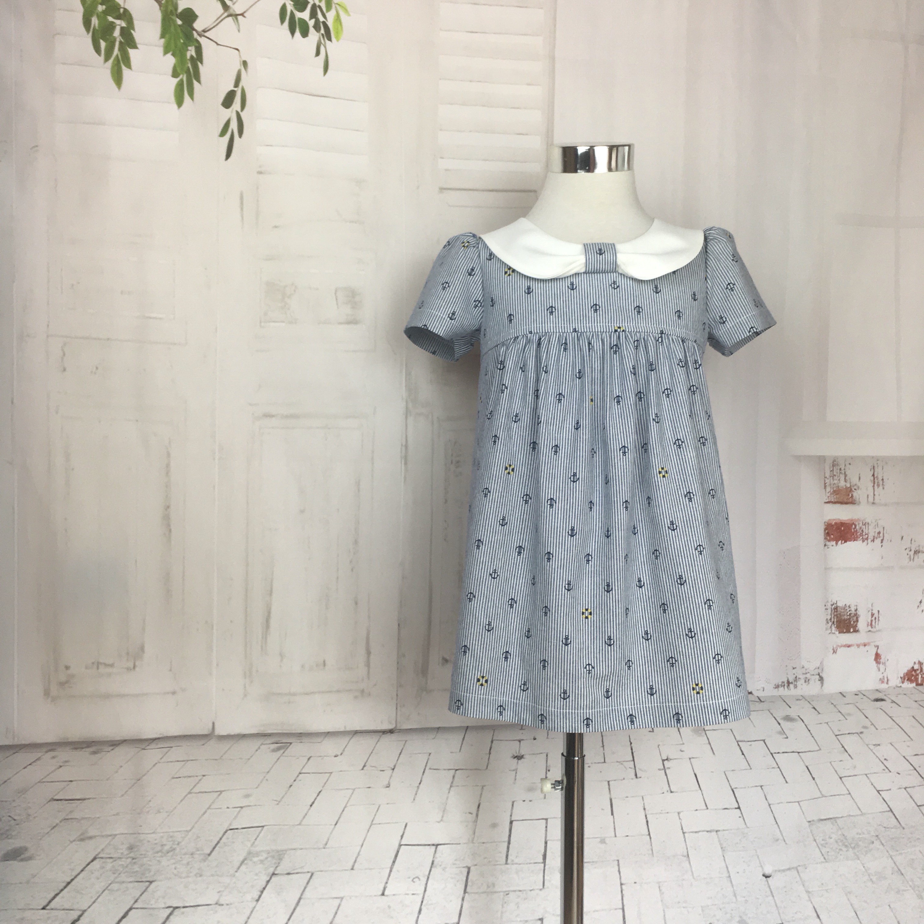 変わり衿付きチュニック120cm（紺ストライブ）