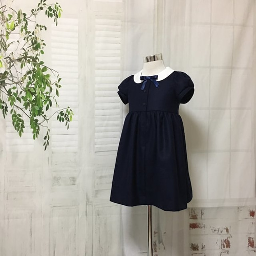 組曲】150美品！フォーマル半袖ワンピース濃紺白襟