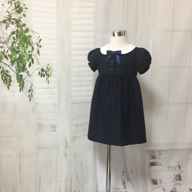白衿付き半袖紺色ワンピース90～150cm(受注用)