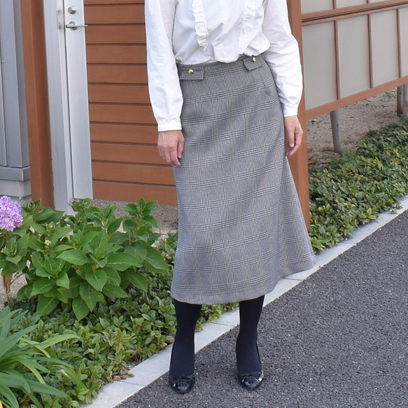 7-15号　ツイ―デックグレンチェック釦Ａラインスカート　 8枚目の画像