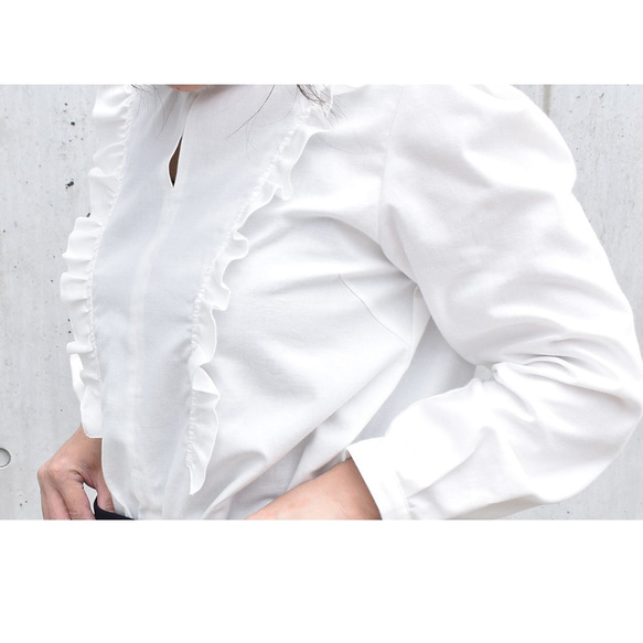 棉質 Viera 褶邊襯衫 白色 第2張的照片