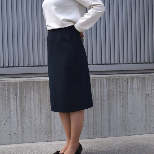 7-15号 TCポンチ膝下丈タイトスカート裏地付 ネイビー タイトスカート