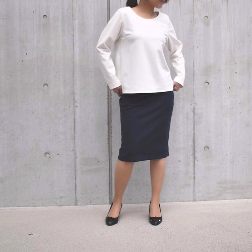 プラダネイビー タイトスカート 裏地付き 7-15号 TCポンチ膝下丈タイトスカート裏地付 ネイビー タイト