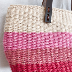 【一点物】手染め手織麻ひもかごバッグ　バスケット型小　ピンク 3枚目の画像