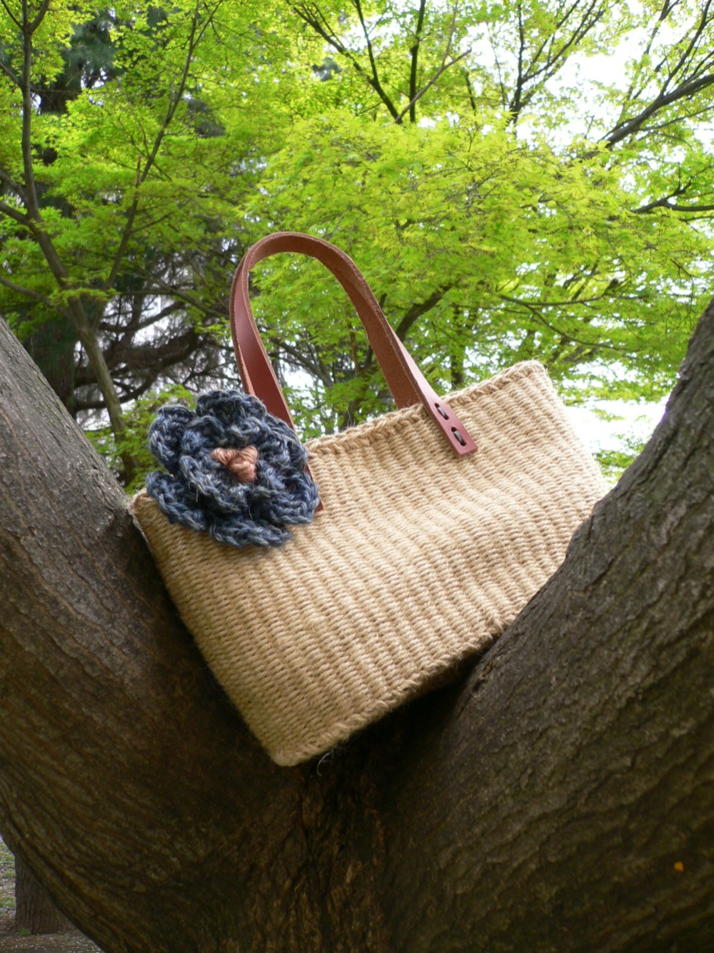 【カラーオーダー】手染め麻ひもかごバッグ　バスケット型小