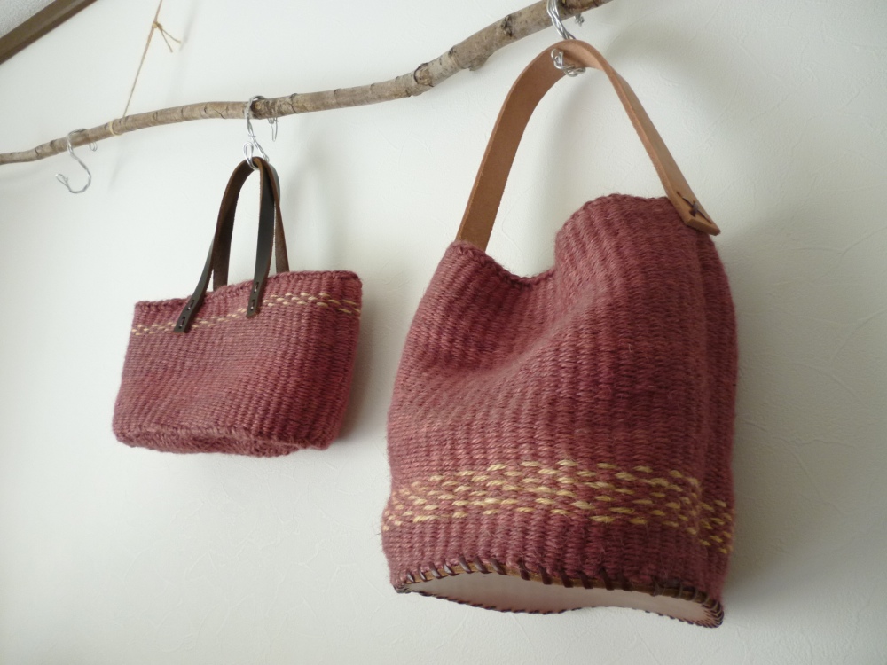 【カラーオーダー】手染め麻ひもかごバッグ　バケツ型バッグ