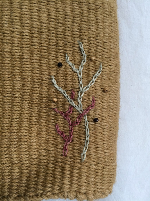 【1点物】手染め麻ひも 輪織りのてさげバッグ　イエローオーカー 2枚目の画像