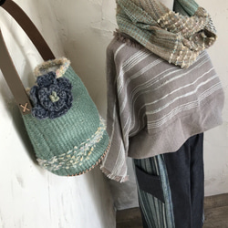 【カラーオーダー】手染め手織りの麻ひもかごバッグ　バケツ型バッグ 1枚目の画像