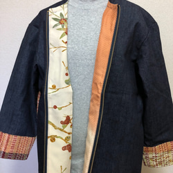【一点物】裂織り＆デニムの春ジャケット　ビワ色 4枚目の画像
