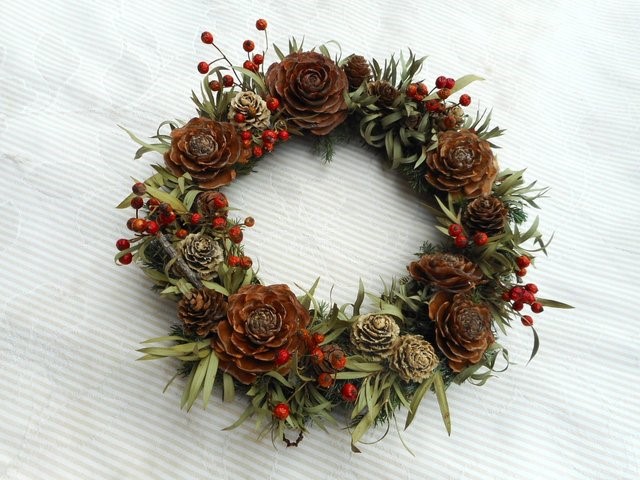 大きめ 実ものと秋の森のリース キンポウジュ パンパスグラス
