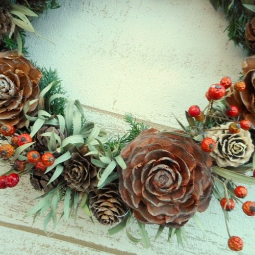 完売❤️早割❤️木の実達のXmasリース⭐️シダローズコットン22cm 完売❤️早割❤️木の実達のXmasリース⭐️シダローズコットン