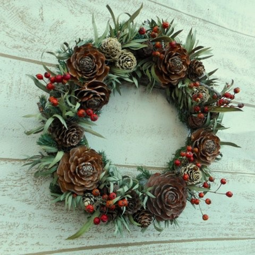 完売❤️早割❤️木の実達のXmasリース⭐️シダローズコットン22cm 完売❤️早割❤️木の実達のXmasリース⭐️シダローズコットン