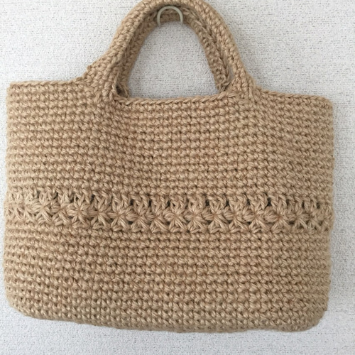 可愛い模様編みの麻ひもバッグ(底板付き) かごバッグ miiko 通販