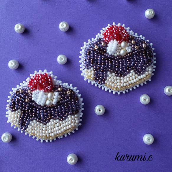 チョコかわトロ～リ ケーキのビーズ刺繍ブローチ 6枚目の画像