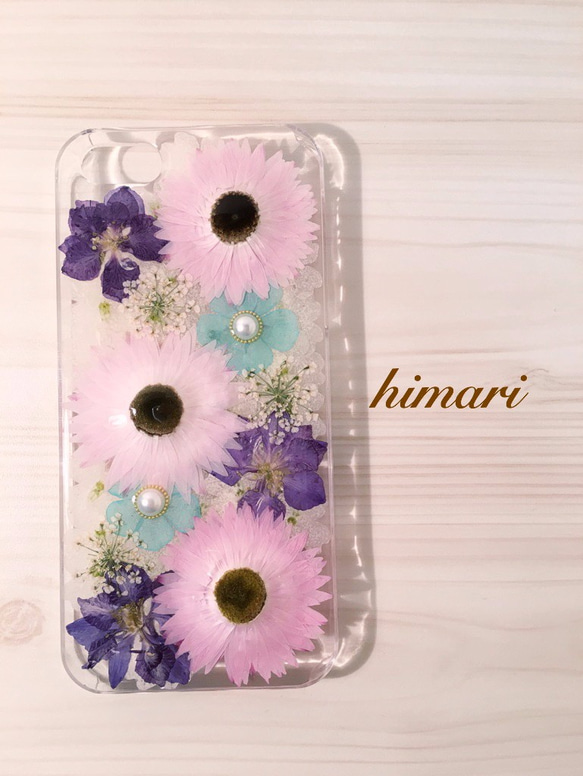 【受注製作55】iphone/スマホ 押し花ケース　本物のお花使用 1枚目の画像