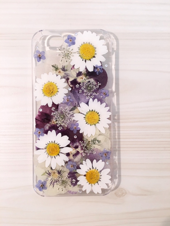 【受注製作66】iphone/スマホ 押し花ケース　本物のお花使用 1枚目の画像