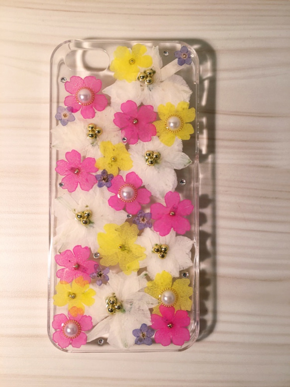 【受注製作78】iphone5/5sケース 本物のお花使用 スマホ　押し花 1枚目の画像