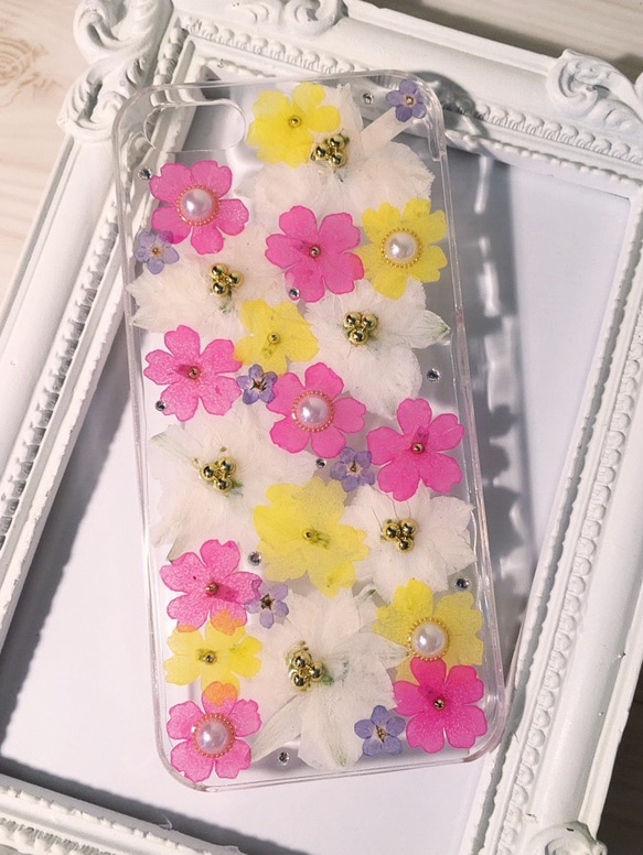 【受注製作78】iphone5/5sケース 本物のお花使用 スマホ　押し花 3枚目の画像