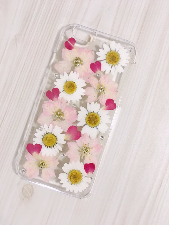 【受注製作84】iphone/スマホ 押し花ケース　本物のお花使用 1枚目の画像