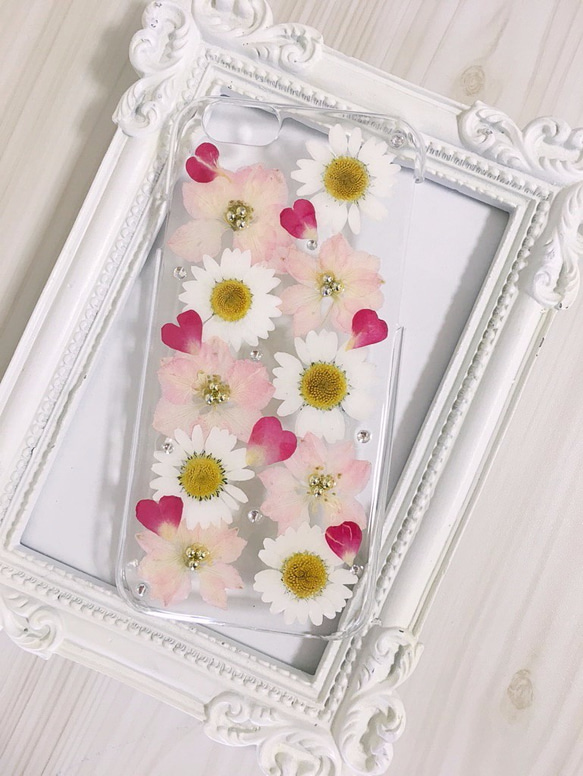 【受注製作84】iphone/スマホ 押し花ケース　本物のお花使用 2枚目の画像