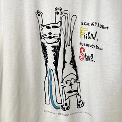 『ネコ』オリジナルイラスト　レディースワイド 手刺繍Tシャツ 2枚目の画像