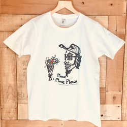 「花束でプリーズ」オリジナルイラスト 手刺繍 Tシャツ 1枚目の画像