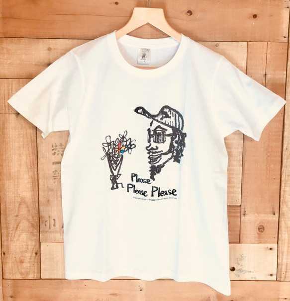 「花束でプリーズ」オリジナルイラスト 手刺繍 Tシャツ 1枚目の画像